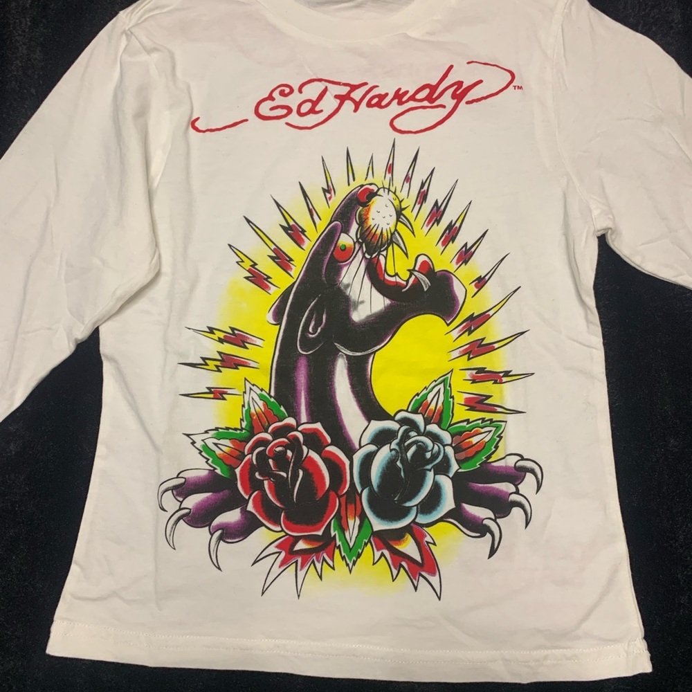 Ed Hardy Kids White Graphic Long Sleeve Shirt